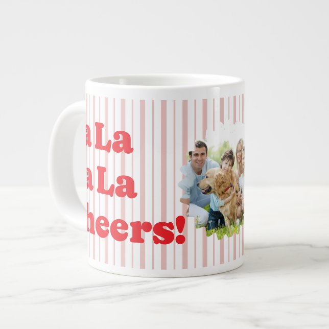 Fa La La Cheers Christmas Party Striped Large Coffee Mug (Front Left)