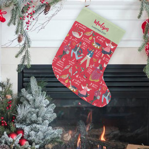 Fa La La Christmas 12 days of Christmas Red Green Large Christmas Stocking