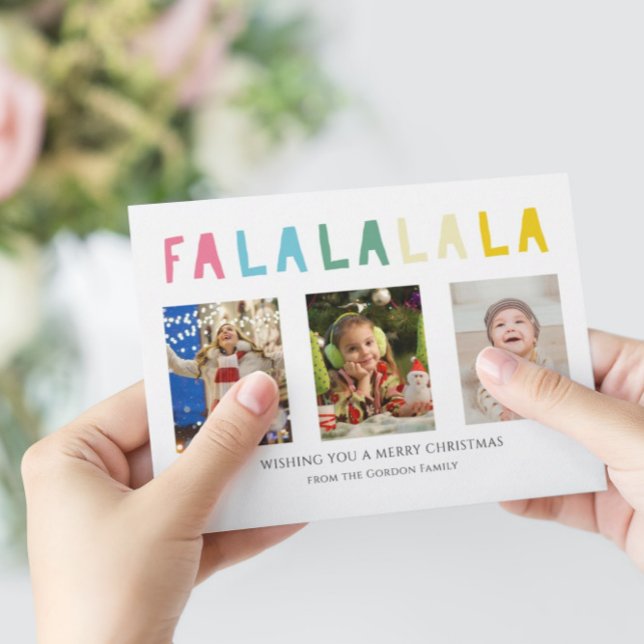 Fa La La Christmas 3 Photo Collage Colourful Cute Holiday Card (Creator Uploaded)