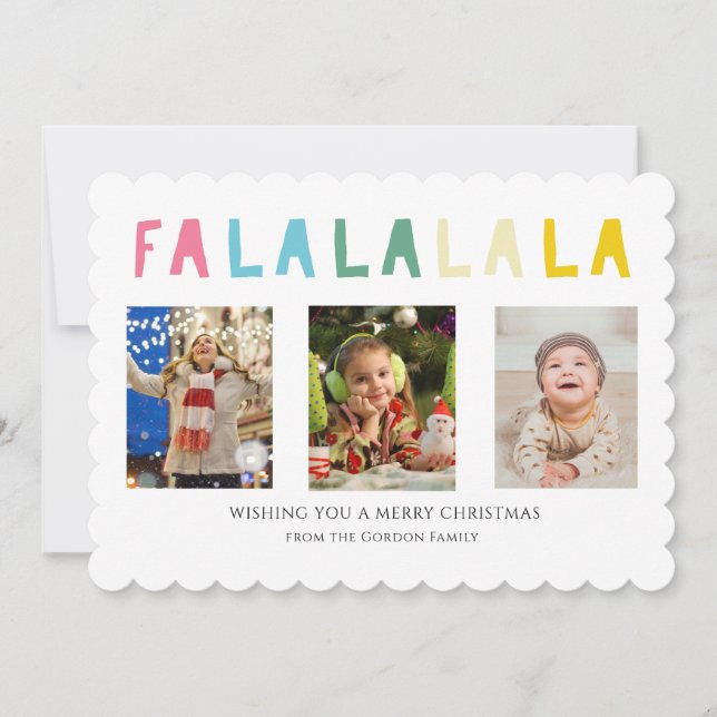 Fa La La Christmas 3 Photo Collage Colourful Cute Holiday Card (Front)