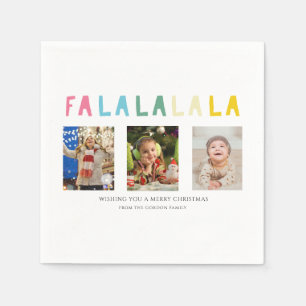Fa La La Christmas 3 Photo Collage Cute Pastel Napkin