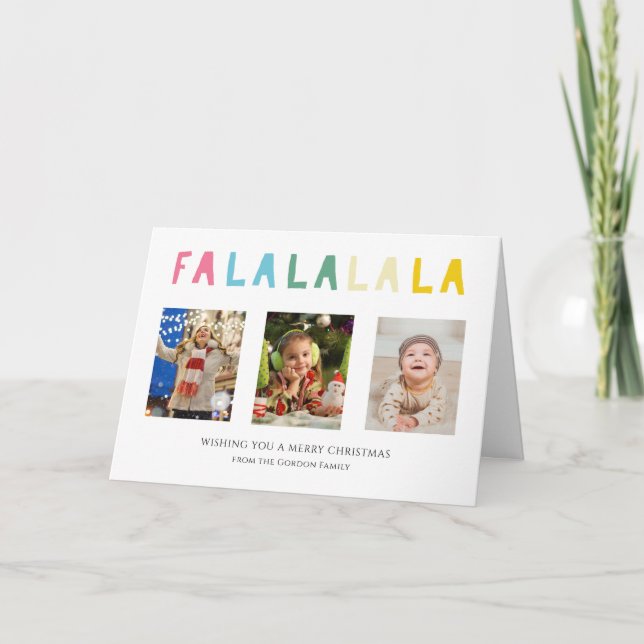 Fa La La Christmas Cute Pastel 3 Photo Collage Card (Front)