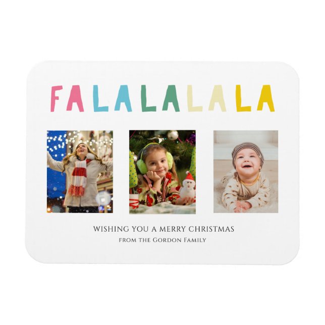 Fa La La Christmas Cute Pastel 3 Photo Collage Magnet (Horizontal)