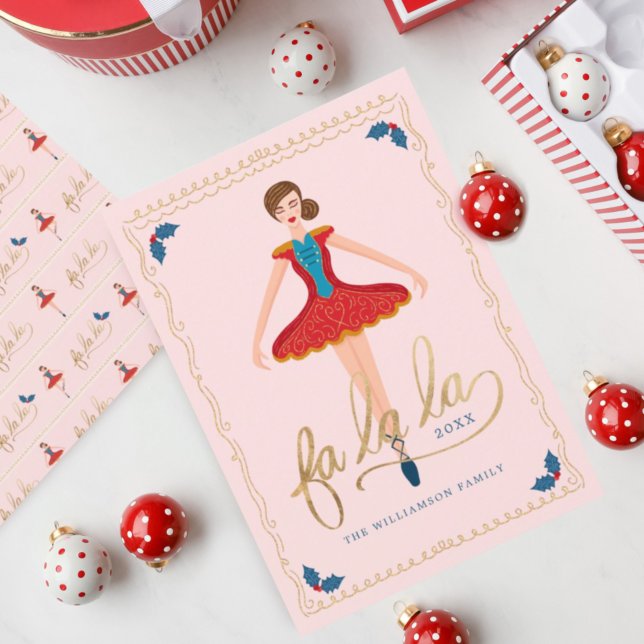 Fa La La Christmas Nutcracker Ballet Dancer Pink Holiday Card (Creator Uploaded)