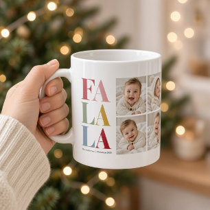 Fa La La Colourful Christmas Four Photo Collage Coffee Mug