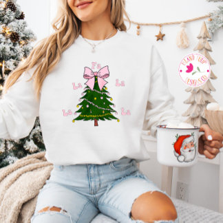 Fa La La Coquette Pink Bow Christmas Tree Sweatshirt