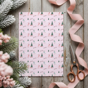 Fa La La Cute Pink Elf Ice Skating Girly Wrapping Tissue Paper