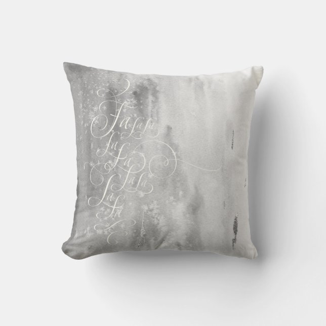 Fa la la - Elegant Frosty Grey Christmas Lettering Cushion (Front)