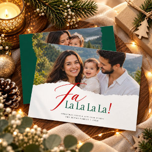 Fa La La Elegant Red Script Two Photo Christmas  Holiday Card