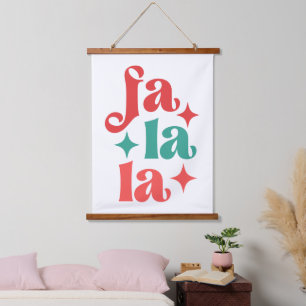 Fa La La - Festive Holiday Typography Design Hanging Tapestry
