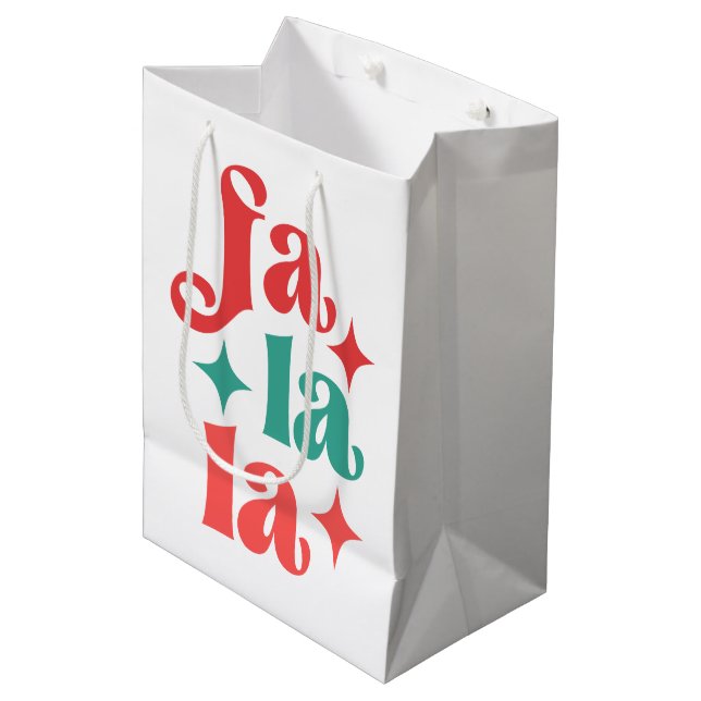 Fa La La - Festive Holiday Typography Design Medium Gift Bag (Front Angled)