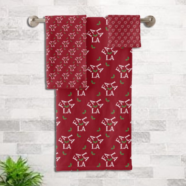 Fa La La Festive Holly Christmas Bath Towel Set (Creator Uploaded)