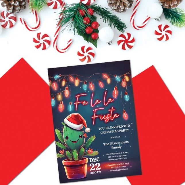 Fa la la Fiesta Cactus Christmas Party Invitation (Creator Uploaded)