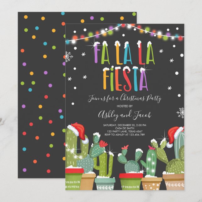 Fa La La Fiesta Christmas Party Invitation Cactus (Front/Back)