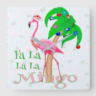 Fa La La Flamingo Xmas Square Wall Clock
