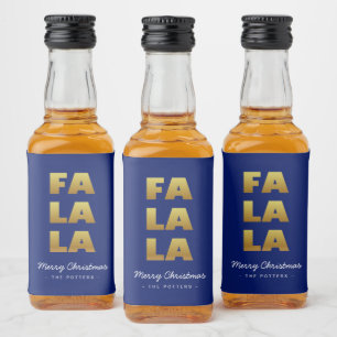 Fa La La   Fun Christmas Blue & Gold Liquor Bottle Label