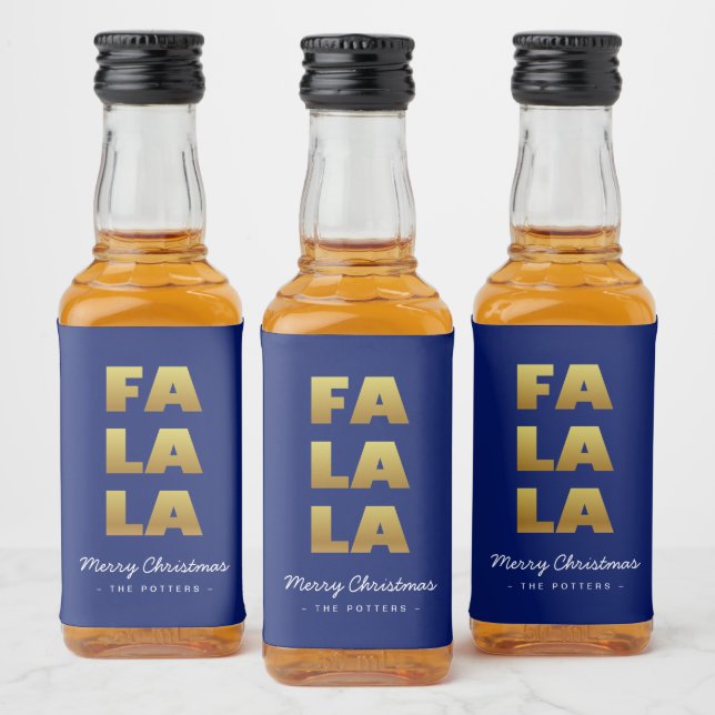 Fa La La | Fun Christmas Blue & Gold Liquor Bottle Label (Bottles)