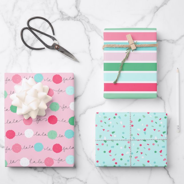 Fa La La Garland Christmas Wrapping Paper - Trio 1 (Front)