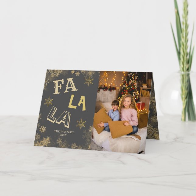 Fa La La Gold Snowflake Family Photo Collage  Holiday Card (Front)