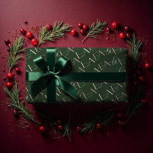 Fa La La Green & Pink Typographic Christmas Carol Wrapping Paper