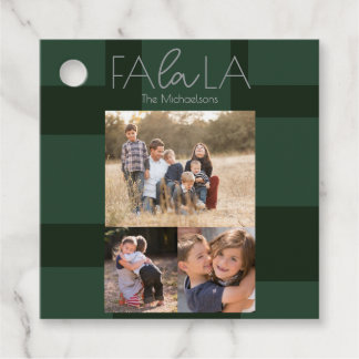 Fa La La Green Squares 3 Photo Christmas Favour Tags