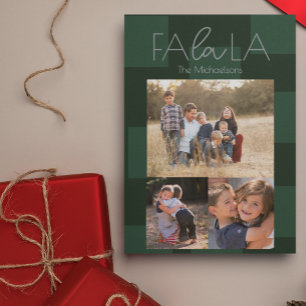 Fa La La Green Squares 3 Photo Christmas Holiday Card