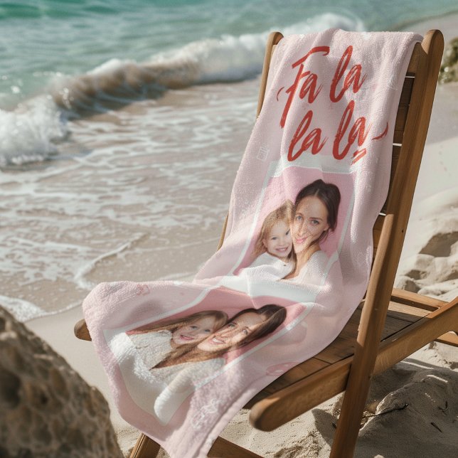 Fa La La La Blush Pink Christmas Photo  Beach Towel (Creator Uploaded)