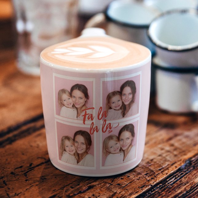 Fa La La La Blush Pink Christmas Photo Collage Espresso Cup (Creator Uploaded)