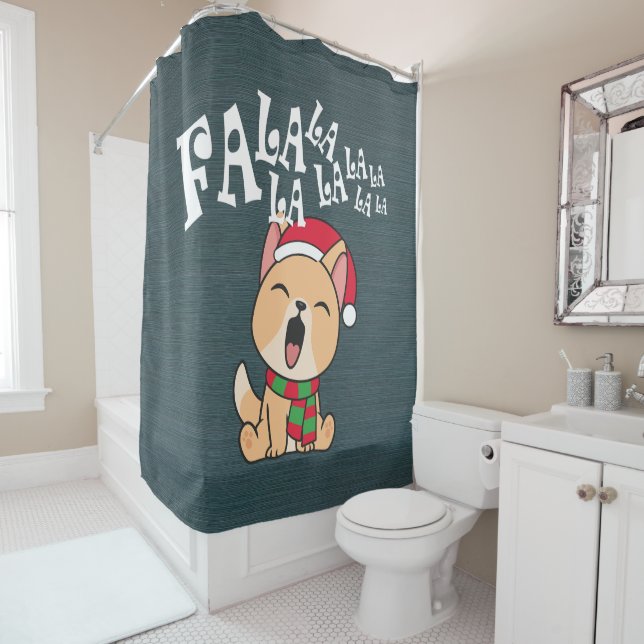 Fa La La La Christmas Dog Singing Shower Curtain (In Situ)