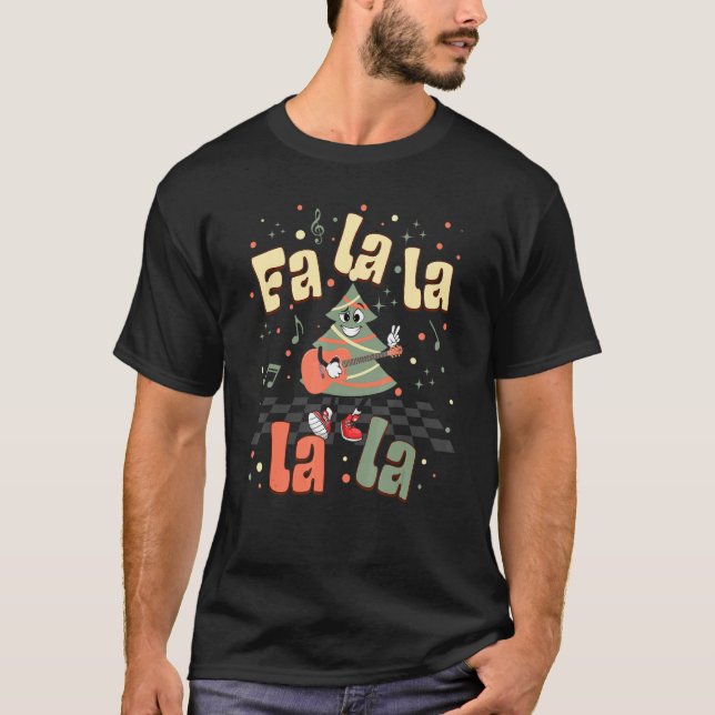 Fa La La La Christmas Tree Guitar Groovy Christmas T-Shirt (Front)
