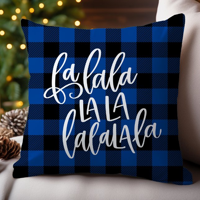 Fa La La La La Blue Buffalo Plaid Christmas Cushion (Creator Uploaded)