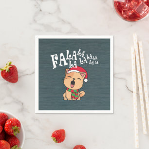 Fa La La La La Christmas Cat Singing   Napkin