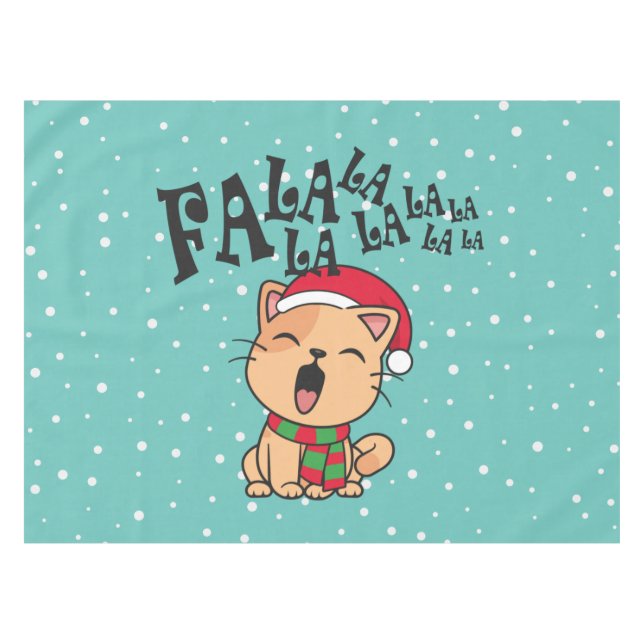 Fa La La La La Christmas Cat Singing | Tablecloth (Front (Horizontal))