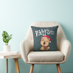 Fa La La La La Christmas Cat Singing Throw Pillow