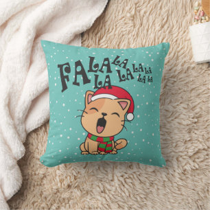 Fa La La La La Christmas Cat Singing Throw Pillow