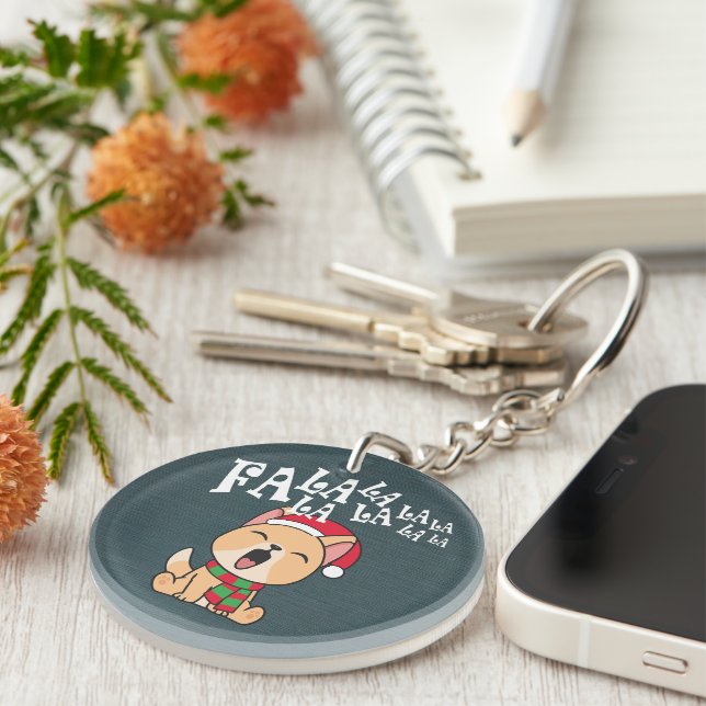 Fa La La La La Christmas Dog Singing | Keychain (Front Right)