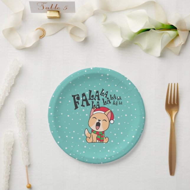 Fa La La La La Christmas Dog Singing | Paper Plate (Wedding)
