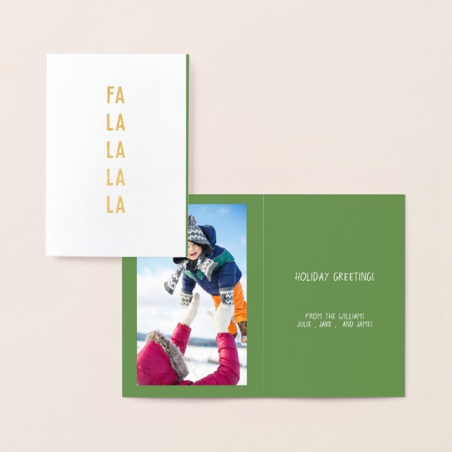 Fa la la la la , Christmas Holiday Greetings photo Foil Card (Display)