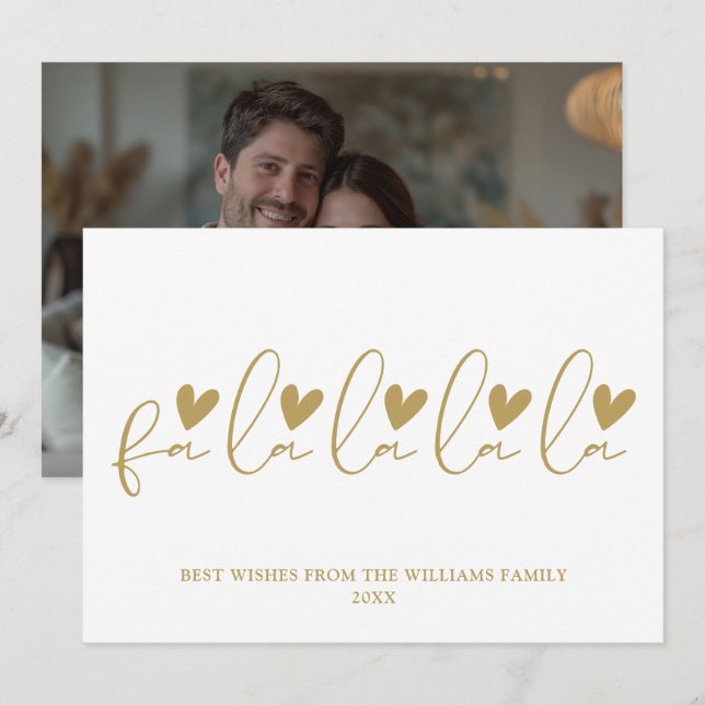 Fa La La La La Gold Script Photo Christmas Holiday Card (Front/Back)