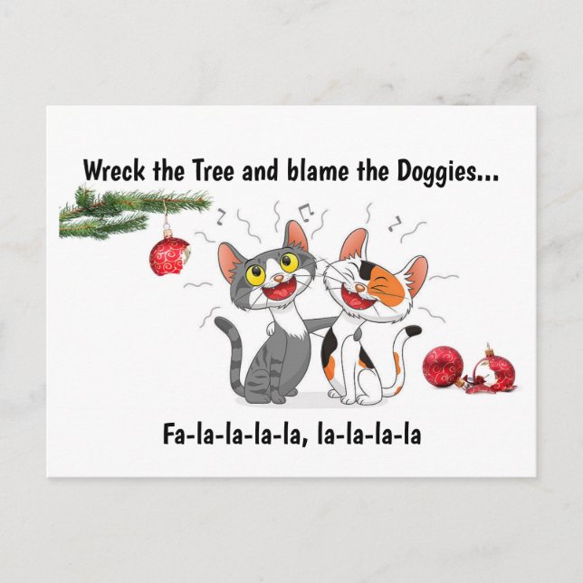 Fa-la-la-la-la, la-la-la-la Cats Postcard (Front)