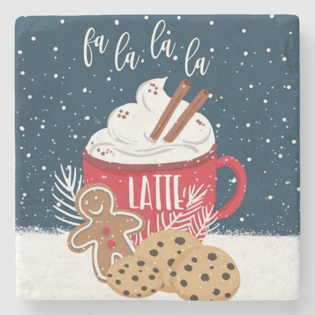 fa la la la la latte christmas coffee stone coaster (Front)