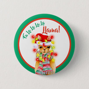 Fa la la la la llama whimsy watercolor Christmas 6 Cm Round Badge