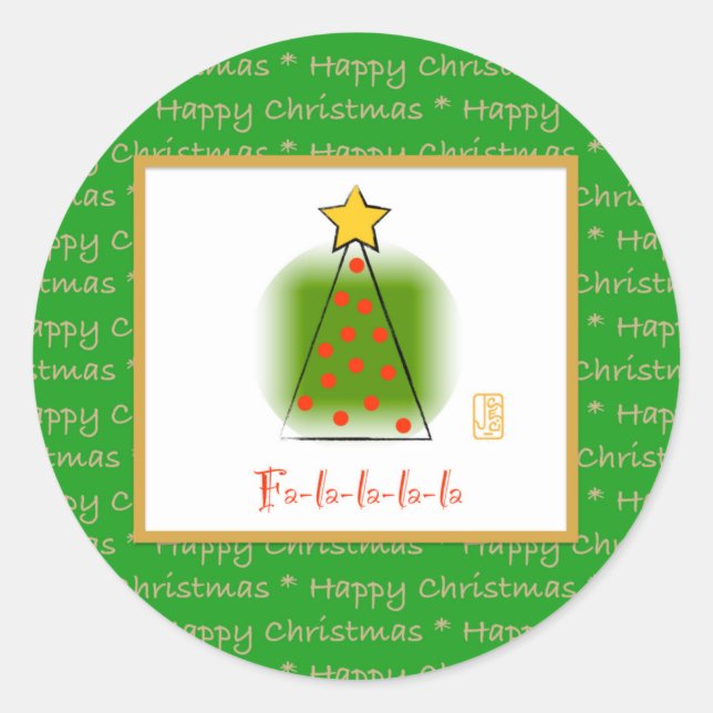 Fa-la-la-la-la Mod Christmas Tree Holiday  Classic Round Sticker (Front)