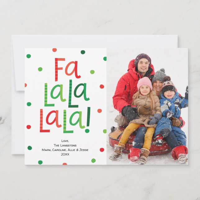 Fa La La La La Red and Green Holiday Photo Card (Front)