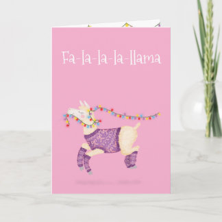 Fa-la-la-la-llama cute Christmas card (pink)