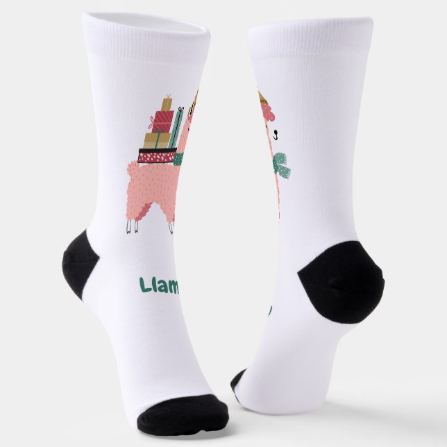Fa la la la llama holiday socks (Angled)