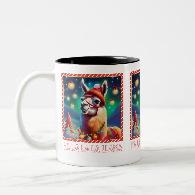 Fa La La La LLama Two-Tone Coffee Mug (Left)