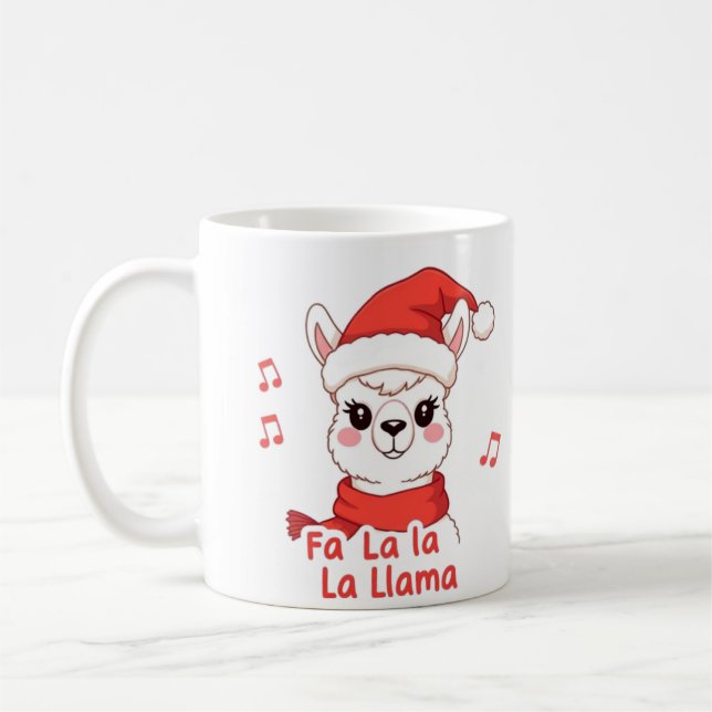 Fa La La La Llama White Deer Christmas Coffee Mug  (Left)