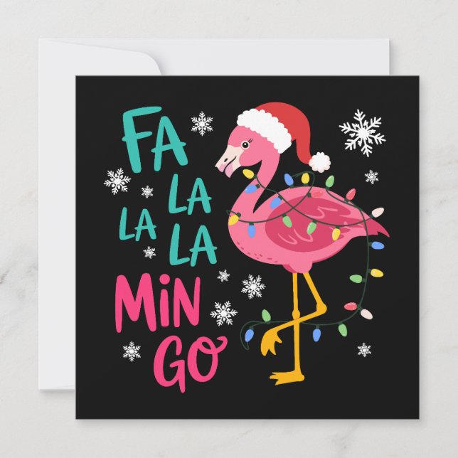 Fa La La La Mingo Christmas Flamingo Pink Lover Holiday Card (Front)