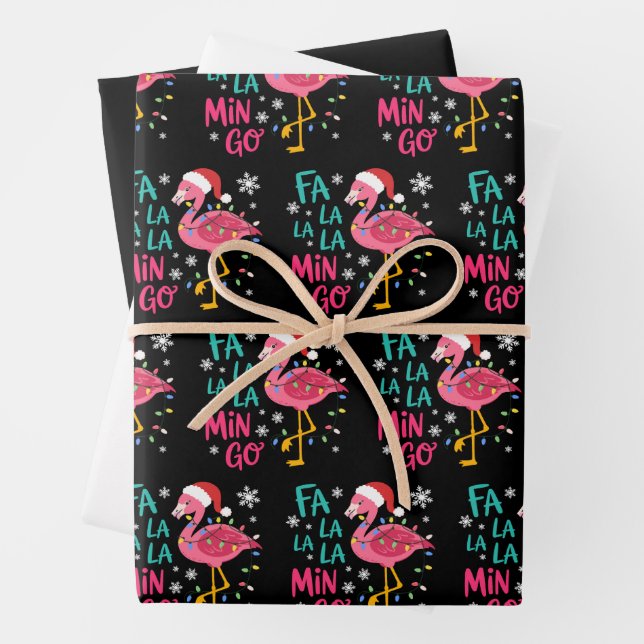 Fa La La La Mingo Christmas Flamingo Pink Lover Wrapping Paper Sheet (In situ)